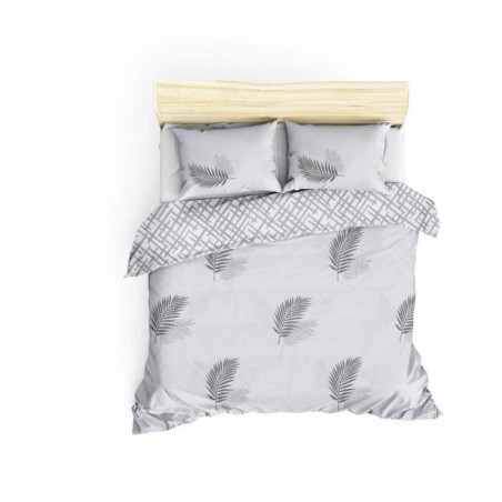 Parure de lit - 1 housse de couette 220 x 240 cm + 2 taies d'oreiller 60 x 60 cm - 65% coton, 35% polyester - Gris