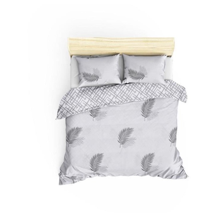 Parure de lit - 1 housse de couette 220 x 240 cm + 2 taies d'oreiller 60 x 60 cm - 65% coton, 35% polyester - Gris