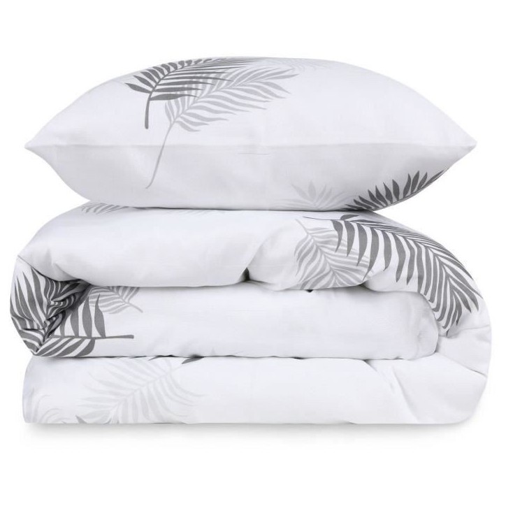Parure de lit - 1 housse de couette 220 x 240 cm + 2 taies d'oreiller 60 x 60 cm - 65% coton, 35% polyester - Gris