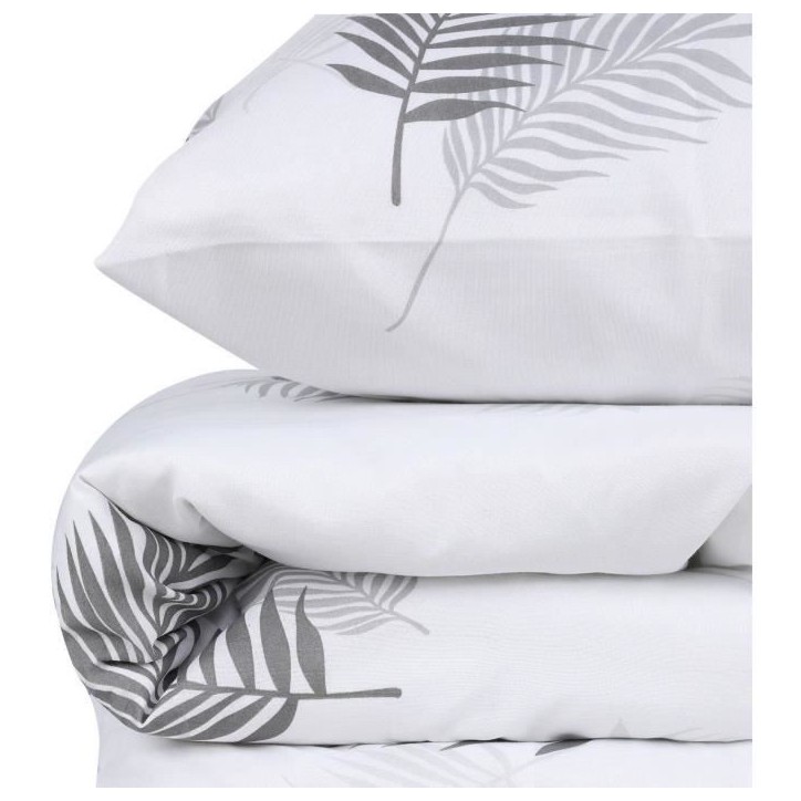 Parure de lit - 1 housse de couette 220 x 240 cm + 2 taies d'oreiller 60 x 60 cm - 65% coton, 35% polyester - Gris