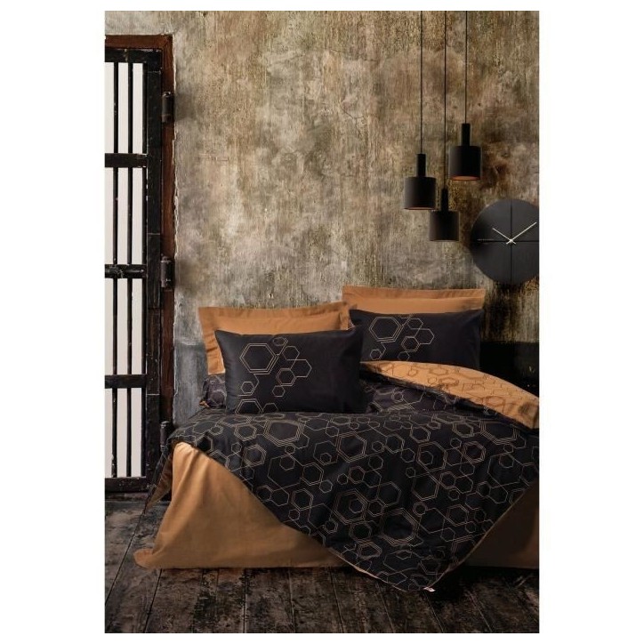 Parure de lit - 1 housse de couette 220 x 240 cm + 2 taies d'oreiller 60 x 60 cm - 100% coton renforcé - Cuivre Parure de lit - 1 housse de couette 220 x 240 cm + 2 taies d'oreiller 60 x 60 cm - 100% coton renforcé - Cuivre