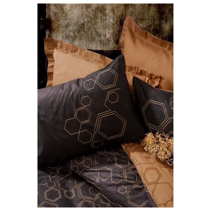 Parure de lit - 1 housse de couette 220 x 240 cm + 2 taies d'oreiller 60 x 60 cm - 100% coton renforcé - Cuivre Parure de lit - 1 housse de couette 220 x 240 cm + 2 taies d'oreiller 60 x 60 cm - 100% coton renforcé - Cuivre