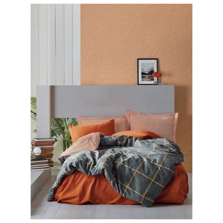 Parure de lit - 1 housse de couette 220 x 240 cm + 2 taies d'oreiller 60 x 60 cm - 100% coton renforcé - Cannelle Parure de lit - 1 housse de couette 220 x 240 cm + 2 taies d'oreiller 60 x 60 cm - 100% coton renforcé - Cannelle
