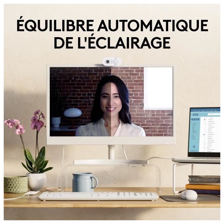 Webcam - Full HD 1080p - Logitech - Brio 100 - Microphone intégré - Blanc Webcam - Full HD 1080p - Logitech - Brio 100 - Microphone intégré - Blanc