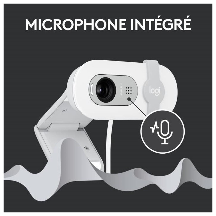 Webcam - Full HD 1080p - Logitech - Brio 100 - Microphone intégré - Blanc Webcam - Full HD 1080p - Logitech - Brio 100 - Microphone intégré - Blanc