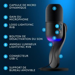 Microphone - Filaire - Logitech G - Yeti GX - Compatible PC et MAC - N