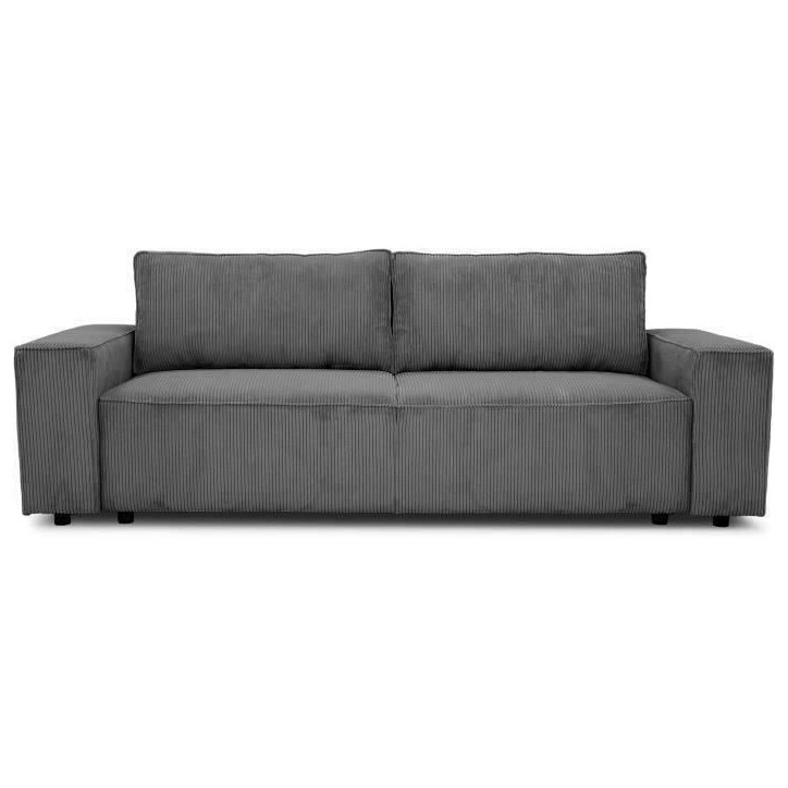 Canapé convertible 3 places JOSH - Velours côtelé Anthracite - Coffre de rangement - L 197 x P 117 x H 65 cm Canapé convertible 3 places JOSH - Velours côtelé Anthracite - Coffre de rangement - L 197 x P 117 x H 65 cm