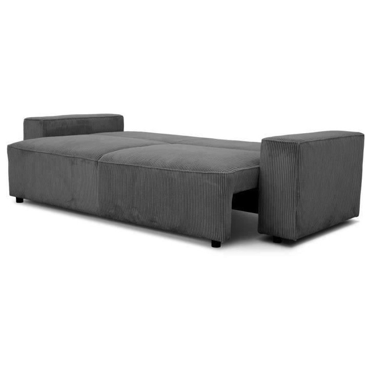 Canapé convertible 3 places JOSH - Velours côtelé Anthracite - Coffre de rangement - L 197 x P 117 x H 65 cm Canapé convertible 3 places JOSH - Velours côtelé Anthracite - Coffre de rangement - L 197 x P 117 x H 65 cm