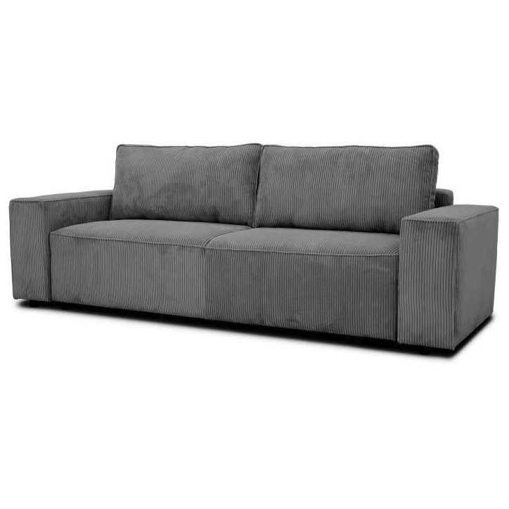 Canapé convertible 3 places JOSH - Velours côtelé Anthracite - Coffre de rangement - L 197 x P 117 x H 65 cm Canapé convertible 3 places JOSH - Velours côtelé Anthracite - Coffre de rangement - L 197 x P 117 x H 65 cm