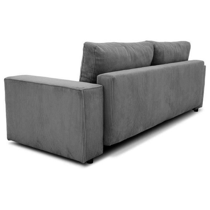 Canapé convertible 3 places JOSH - Velours côtelé Anthracite - Coffre de rangement - L 197 x P 117 x H 65 cm Canapé convertible 3 places JOSH - Velours côtelé Anthracite - Coffre de rangement - L 197 x P 117 x H 65 cm