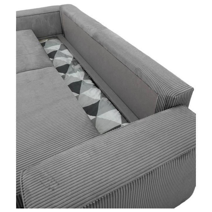 Canapé convertible 3 places JOSH - Velours côtelé Anthracite - Coffre de rangement - L 197 x P 117 x H 65 cm Canapé convertible 3 places JOSH - Velours côtelé Anthracite - Coffre de rangement - L 197 x P 117 x H 65 cm