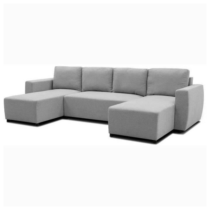 Canapé d'angle convertible panoramique PHARELL 5/6 places - Tissu souris - Coffre de rangement - L297 x P155 x H85 cm Canapé d'angle convertible panoramique PHARELL 5/6 places - Tissu souris - Coffre de rangement - L297 x P155 x H85 cm