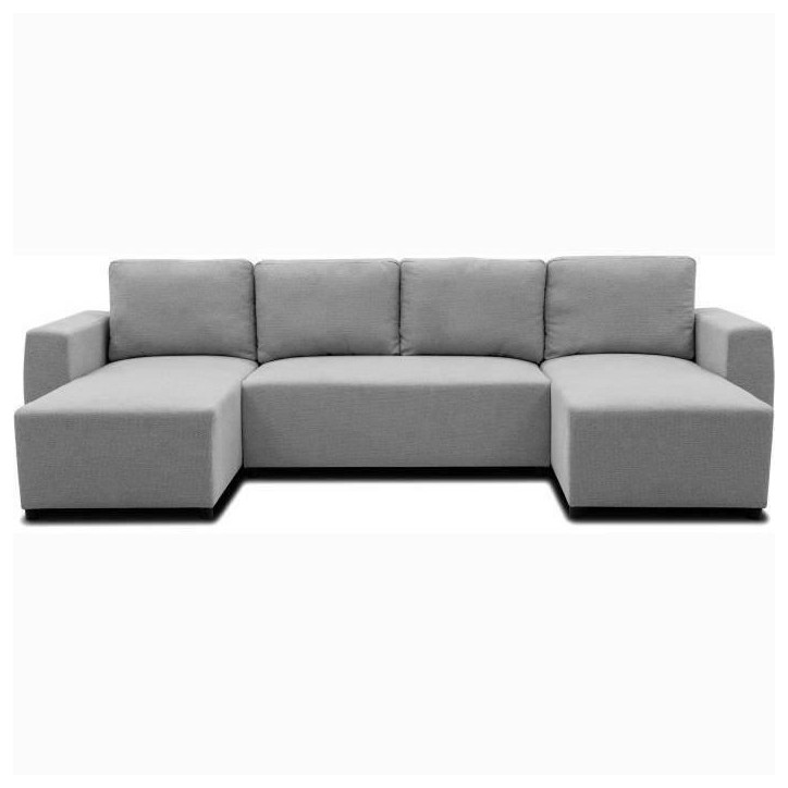 Canapé d'angle convertible panoramique PHARELL 5/6 places - Tissu souris - Coffre de rangement - L297 x P155 x H85 cm Canapé d'angle convertible panoramique PHARELL 5/6 places - Tissu souris - Coffre de rangement - L297 x P155 x H85 cm