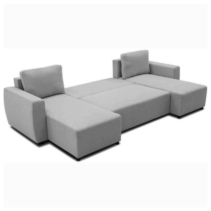 Canapé d'angle convertible panoramique PHARELL 5/6 places - Tissu souris - Coffre de rangement - L297 x P155 x H85 cm Canapé d'angle convertible panoramique PHARELL 5/6 places - Tissu souris - Coffre de rangement - L297 x P155 x H85 cm