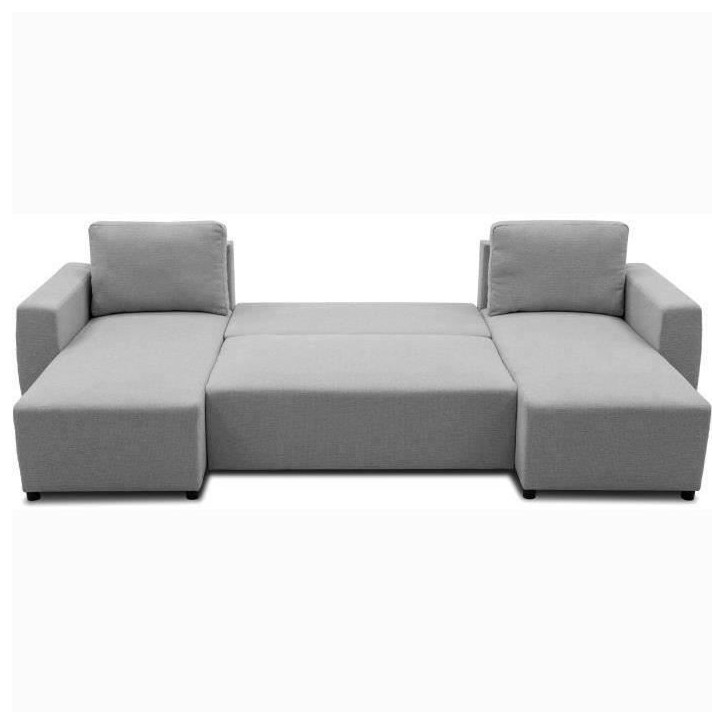 Canapé d'angle convertible panoramique PHARELL 5/6 places - Tissu souris - Coffre de rangement - L297 x P155 x H85 cm Canapé d'angle convertible panoramique PHARELL 5/6 places - Tissu souris - Coffre de rangement - L297 x P155 x H85 cm