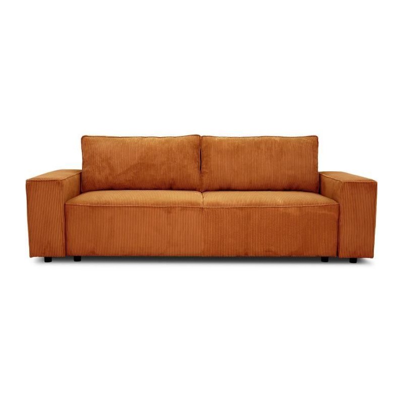 Canapé convertible 3 places JOSH - Tissu velours cotelé terracotta -