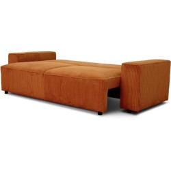 Canapé convertible 3 places JOSH - Tissu velours cotelé terracotta -