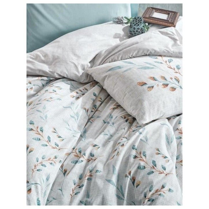Parure de lit - 1 housse de couette 220 x 240 cm + 2 taies d'oreiller 60 x 60 cm - 100% coton renforcé - Menthe