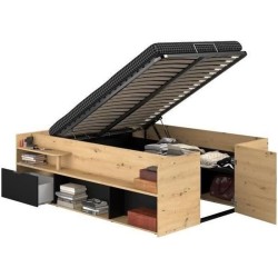 ODYSSEE Lit coffre adulte - 140x190 / 200 cm - Avec coffre relevable -