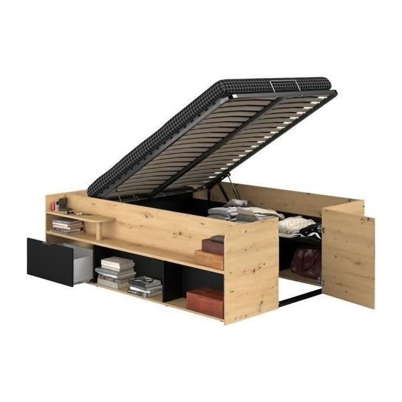 ODYSSEE Lit coffre adulte - 140x190 / 200 cm - Avec coffre relevable - ODYSSEE Lit coffre adulte - 140x190 / 200 cm - Avec coffre relevable -
