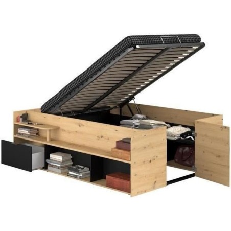 ODYSSEE Lit coffre adulte - 140x190 / 200 cm - Avec coffre relevable -