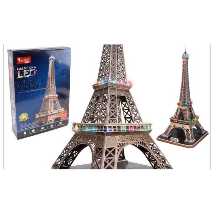Maquette 3D - EXPLORA - Tour Eiffel - Lumineuse LED - 84 pieces - a monter soi-meme Maquette 3D - EXPLORA - Tour Eiffel - Lumineuse LED - 84 pieces - a monter soi-meme