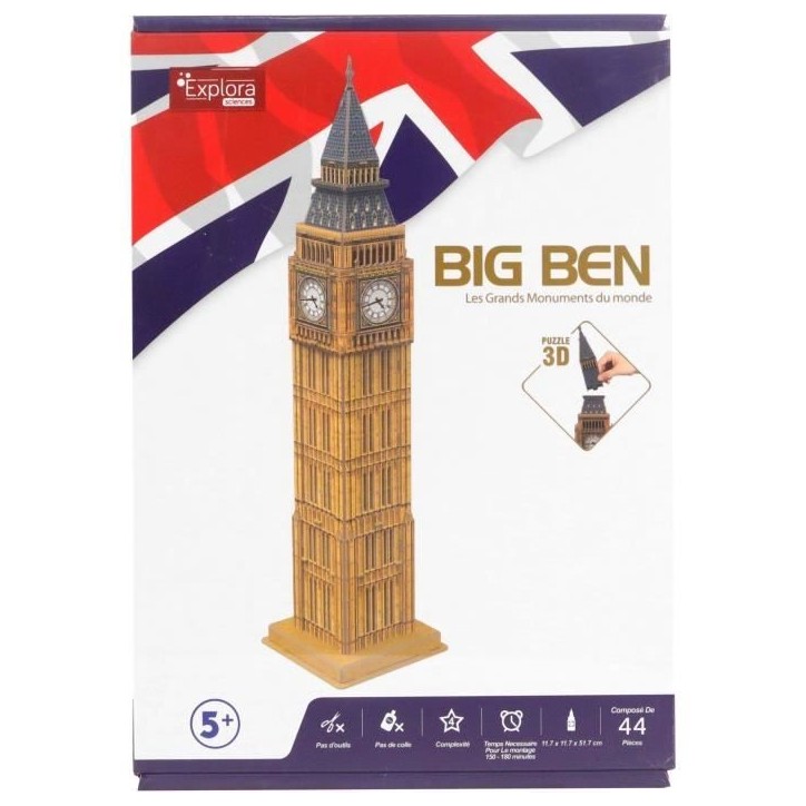Puzzle 3D - EXPLORA - Big Ben - 44 pieces - Des 5 ans - Facile a assembler