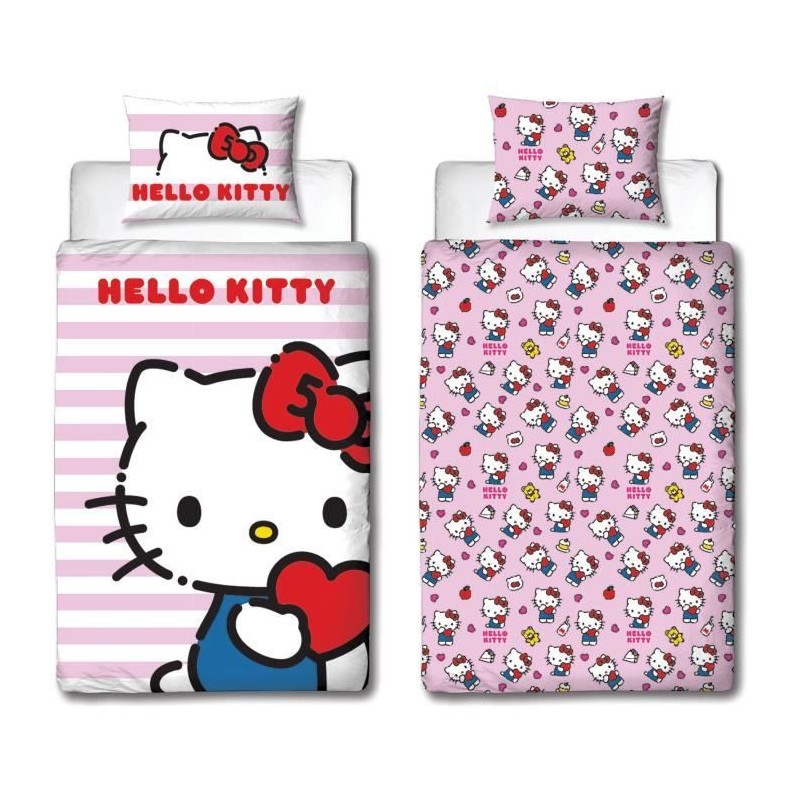 Parure de lit réversible - HELLO KITTY - Microfibre - 1 housse de cou Parure de lit réversible - HELLO KITTY - Microfibre - 1 housse de cou