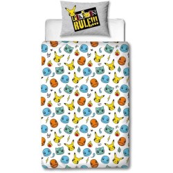 Parure de lit réversible - POKEMON - Pikachu et Starter - Gris - Micr