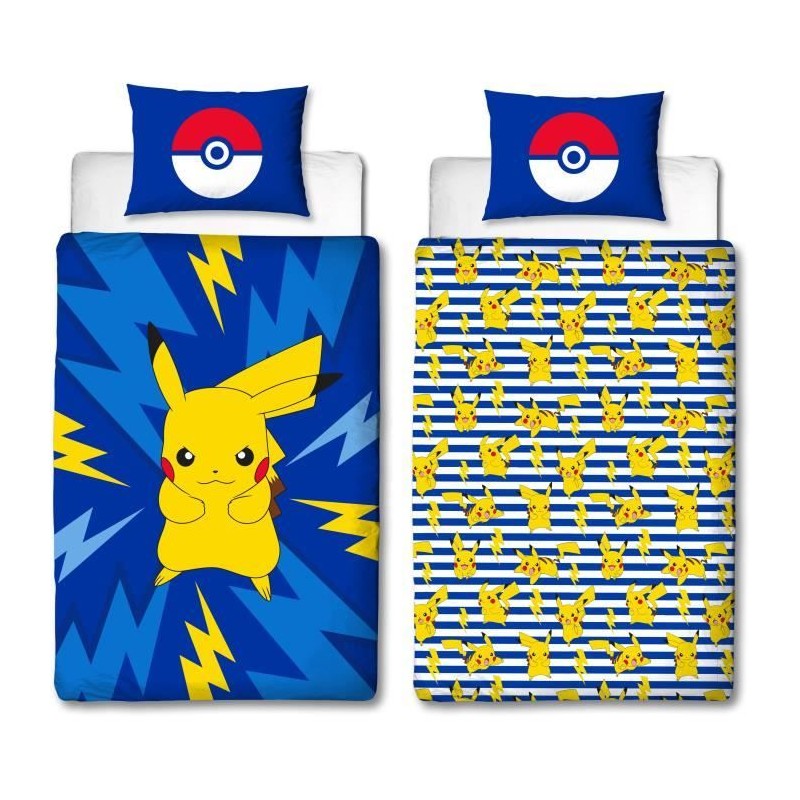 Parure de lit réversible - POKEMON - Pikachu IV - Microfibre - 1 hous Parure de lit réversible - POKEMON - Pikachu IV - Microfibre - 1 hous