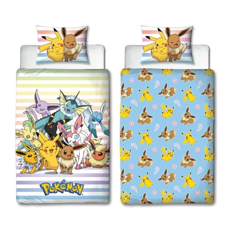Parure de lit réversible - POKEMON - Pikachu et Evoli - Microfibre - Parure de lit réversible - POKEMON - Pikachu et Evoli - Microfibre -
