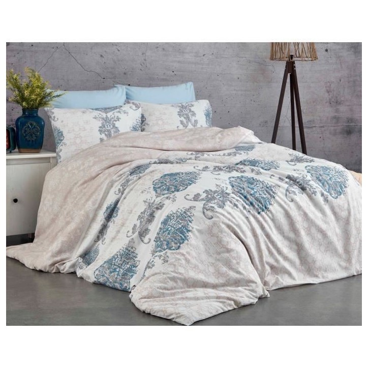 Parure de lit - 1 housse de couette 220 x 240 cm + 2 taies d'oreiller 60 x 60 cm - 100% coton renforcé - Bleu Parure de lit - 1 housse de couette 220 x 240 cm + 2 taies d'oreiller 60 x 60 cm - 100% coton renforcé - Bleu