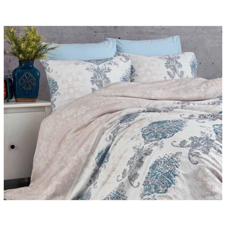 Parure de lit - 1 housse de couette 220 x 240 cm + 2 taies d'oreiller 60 x 60 cm - 100% coton renforcé - Bleu Parure de lit - 1 housse de couette 220 x 240 cm + 2 taies d'oreiller 60 x 60 cm - 100% coton renforcé - Bleu