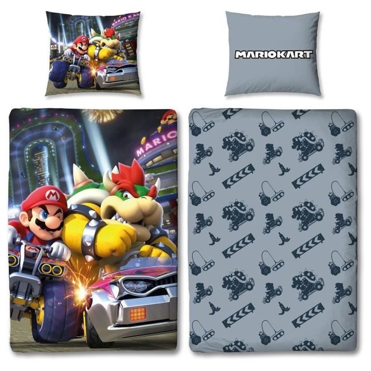 Parure de lit - MARIO BROS - Mario vs Bowser - Microfibre - 1 housse de couette 140 x 200 cm + 1 taie 63 x 63 cm