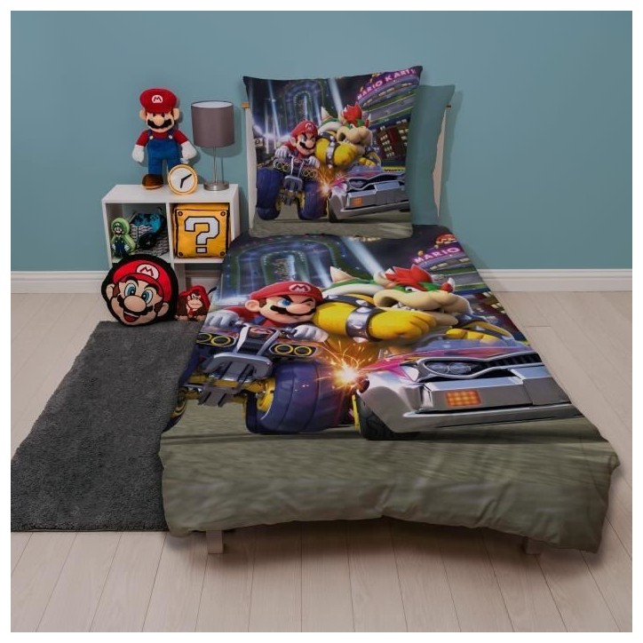 Parure de lit - MARIO BROS - Mario vs Bowser - Microfibre - 1 housse de couette 140 x 200 cm + 1 taie 63 x 63 cm