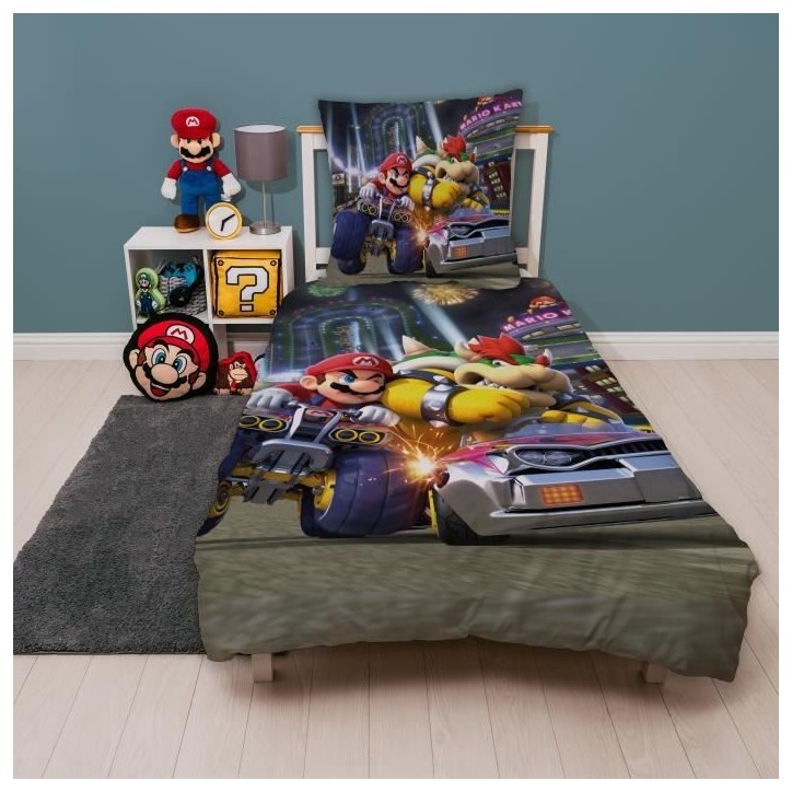 Parure de lit - MARIO BROS - Mario vs Bowser - Microfibre - 1 housse de couette 140 x 200 cm + 1 taie 63 x 63 cm