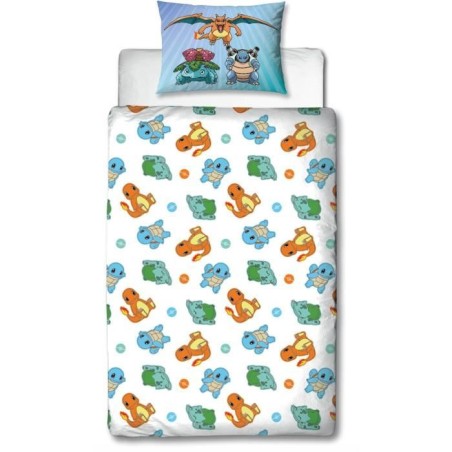 Parure de lit réversible - POKEMON - Pikachu et Starter - Bleu - Microfibre - 1 housse de couette 140 x 200 cm + 1 taie 63 x 63