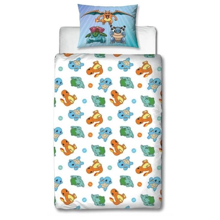 Parure de lit réversible - POKEMON - Pikachu et Starter - Bleu - Microfibre - 1 housse de couette 140 x 200 cm + 1 taie 63 x 63 Parure de lit réversible - POKEMON - Pikachu et Starter - Bleu - Microfibre - 1 housse de couette 140 x 200 cm + 1 taie 63 x 63