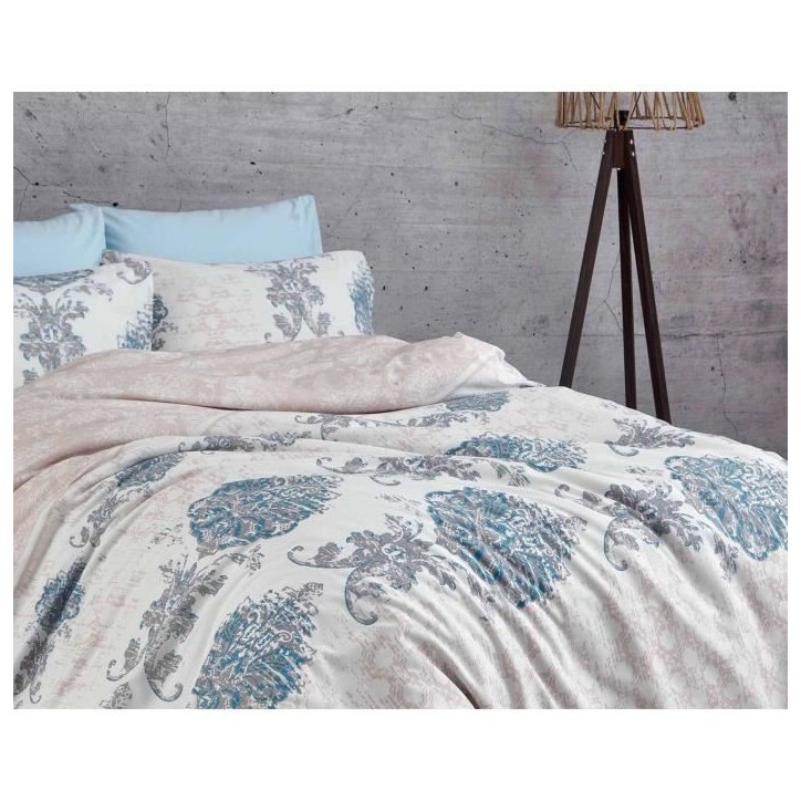 Parure de lit - 1 housse de couette 220 x 240 cm + 2 taies d'oreiller 60 x 60 cm - 100% coton renforcé - Bleu Parure de lit - 1 housse de couette 220 x 240 cm + 2 taies d'oreiller 60 x 60 cm - 100% coton renforcé - Bleu