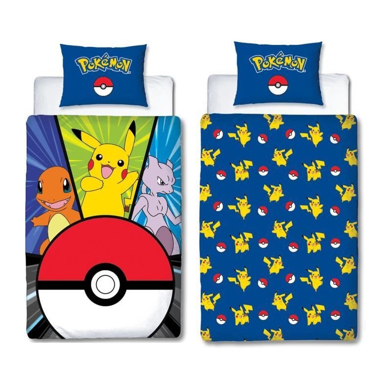 Parure de lit - POKEMON - Pikachu et Poké-ball - Microfibre - 1 houss