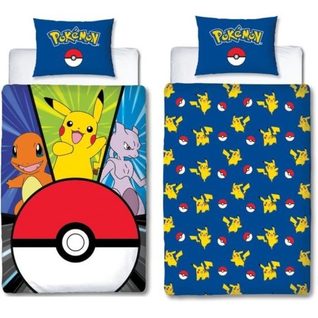 Parure de lit - POKEMON - Pikachu et Poké-ball - Microfibre - 1 houss
