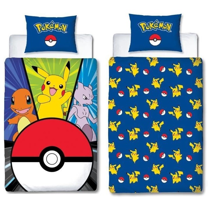 Parure de lit - POKEMON - Pikachu et Poké-ball - Microfibre - 1 housse de couette 140 x 200 cm + 1 taie 63 x 63 cm Parure de lit - POKEMON - Pikachu et Poké-ball - Microfibre - 1 housse de couette 140 x 200 cm + 1 taie 63 x 63 cm