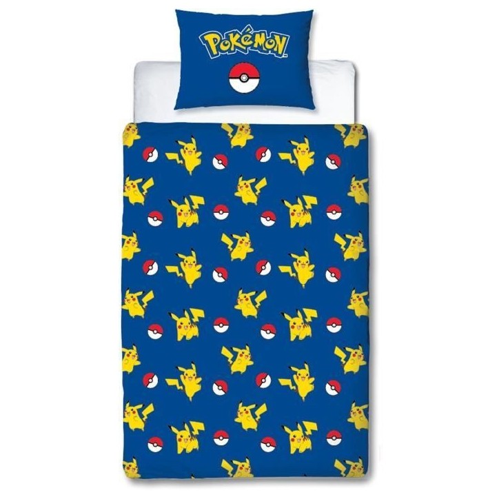 Parure de lit - POKEMON - Pikachu et Poké-ball - Microfibre - 1 housse de couette 140 x 200 cm + 1 taie 63 x 63 cm Parure de lit - POKEMON - Pikachu et Poké-ball - Microfibre - 1 housse de couette 140 x 200 cm + 1 taie 63 x 63 cm