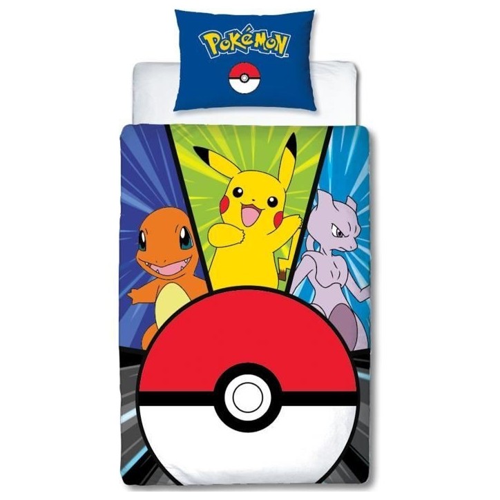 Parure de lit - POKEMON - Pikachu et Poké-ball - Microfibre - 1 housse de couette 140 x 200 cm + 1 taie 63 x 63 cm Parure de lit - POKEMON - Pikachu et Poké-ball - Microfibre - 1 housse de couette 140 x 200 cm + 1 taie 63 x 63 cm