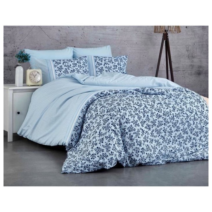 Parure de lit - 1 housse de couette 220 x 240 cm + 2 taies d'oreiller 60 x 60 cm - 100% coton renforcé - Bleu Parure de lit - 1 housse de couette 220 x 240 cm + 2 taies d'oreiller 60 x 60 cm - 100% coton renforcé - Bleu