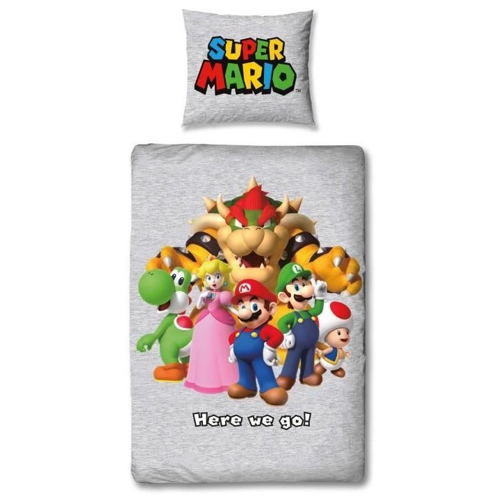 Parure de lit - MARIO BROS - Super Mario et ses amis - Microfibre - 1 housse de couette 140 x 200 cm + 1 taie 63 x 63 cm Parure de lit - MARIO BROS - Super Mario et ses amis - Microfibre - 1 housse de couette 140 x 200 cm + 1 taie 63 x 63 cm