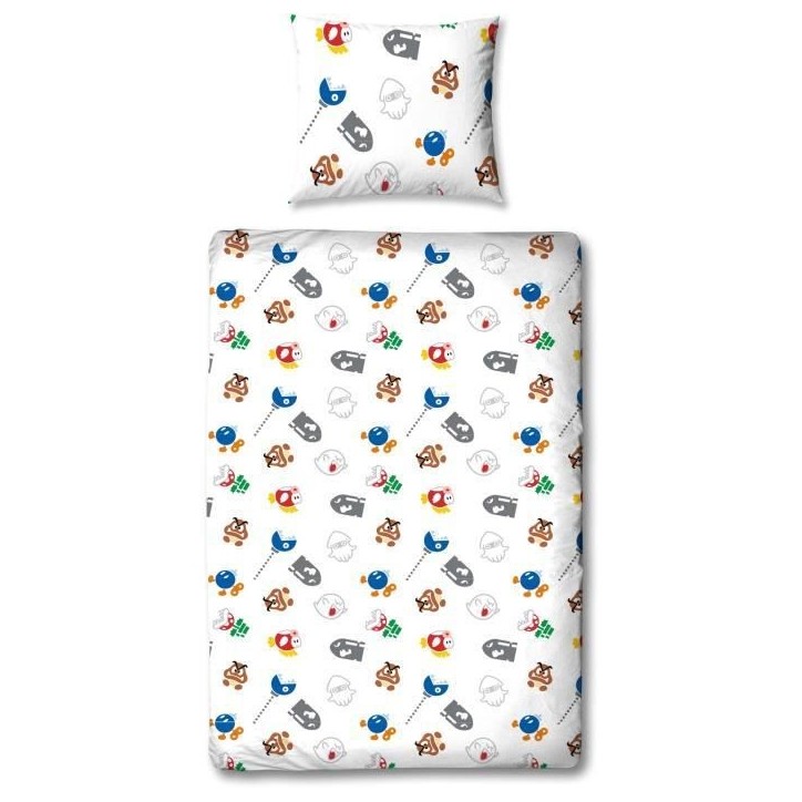 Parure de lit - MARIO BROS - Super Mario et ses amis - Microfibre - 1 housse de couette 140 x 200 cm + 1 taie 63 x 63 cm Parure de lit - MARIO BROS - Super Mario et ses amis - Microfibre - 1 housse de couette 140 x 200 cm + 1 taie 63 x 63 cm