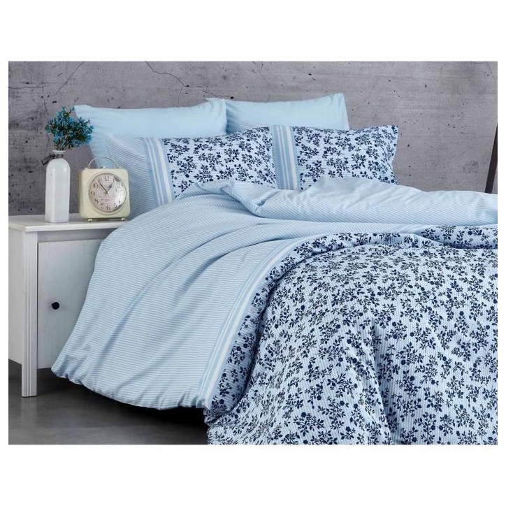 Parure de lit - 1 housse de couette 220 x 240 cm + 2 taies d'oreiller 60 x 60 cm - 100% coton renforcé - Bleu Parure de lit - 1 housse de couette 220 x 240 cm + 2 taies d'oreiller 60 x 60 cm - 100% coton renforcé - Bleu