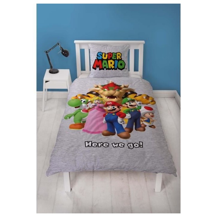 Parure de lit - MARIO BROS - Super Mario et ses amis - Microfibre - 1 housse de couette 140 x 200 cm + 1 taie 63 x 63 cm Parure de lit - MARIO BROS - Super Mario et ses amis - Microfibre - 1 housse de couette 140 x 200 cm + 1 taie 63 x 63 cm