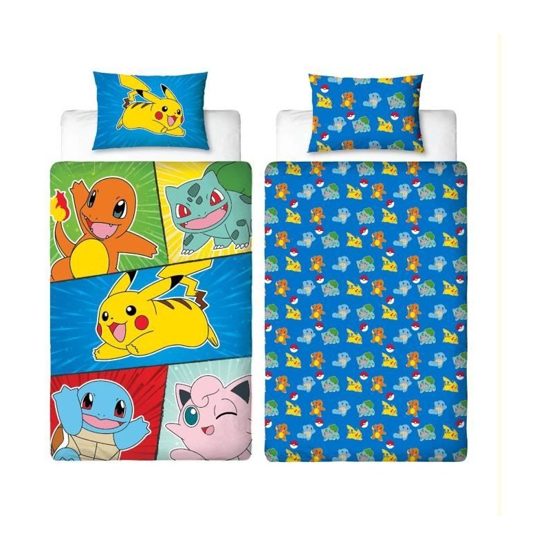 Parure de lit - POKEMON - Pikachu et Starter 1G V - Microfibre - 1 hou Parure de lit - POKEMON - Pikachu et Starter 1G V - Microfibre - 1 hou